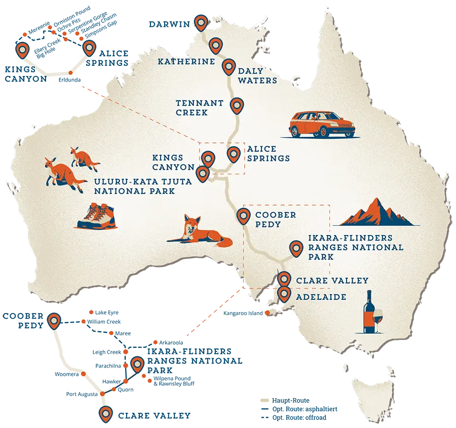 Reiseroute auf dem Explorers Way: Roadtrip durch Australien